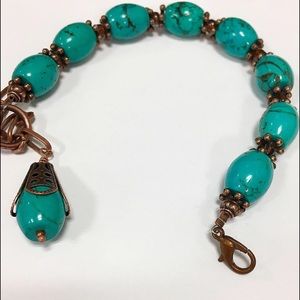 One of a kind handmade turquoise copper bracelet
